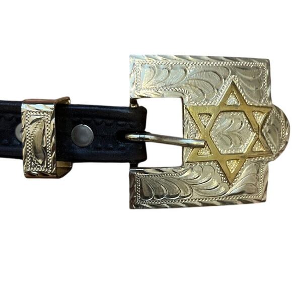 Bob Dunn Curious George Aspen Leather Western Belt w/ Star of David Buckle Rare - Picture 3 of 8